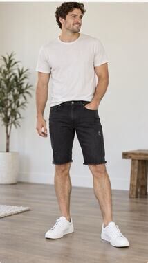 XXX Rude Denim Shorts Mens 32 Black Skinny Distressed Raw Hem Y2K